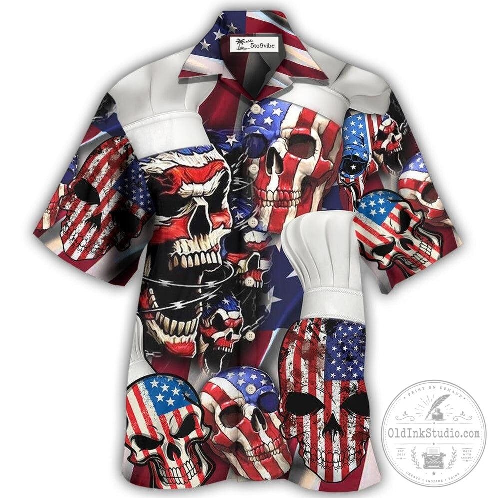 American Flag Skull Chef Independence Day Hawaiian Shirt
