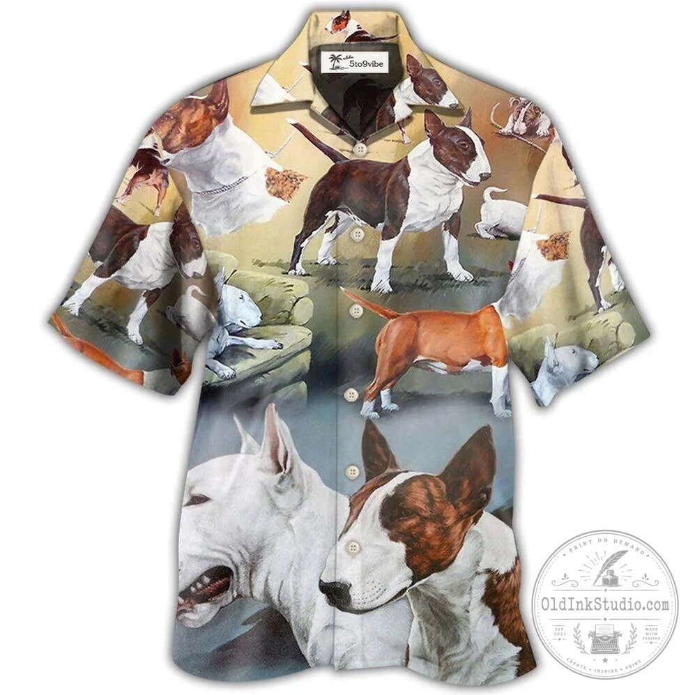 Bull Terrier Dog Lover Art Style Hawaiian Shirt
