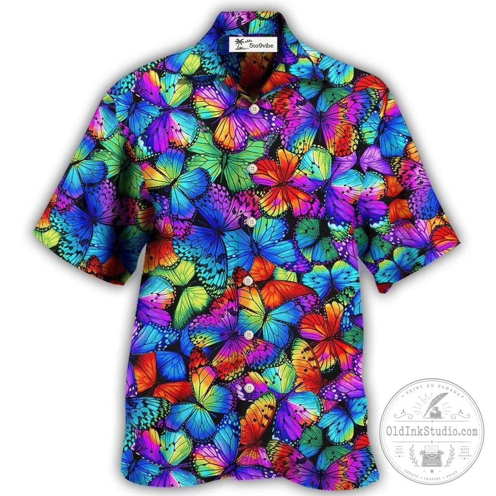 Colorful Butterfly Pattern Hawaiian Shirt for Men and Women