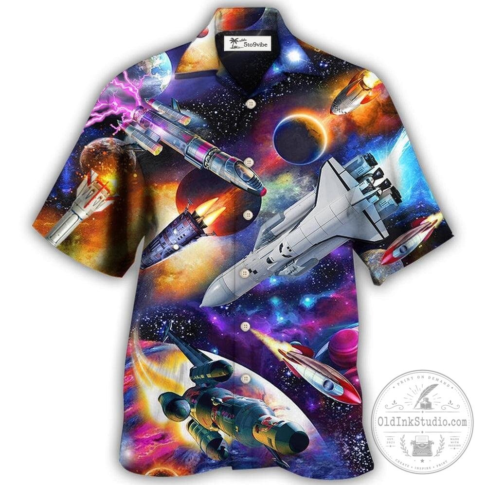 Cosmic Space Rocket Ship Galaxy Universe Hawaiian Shirt