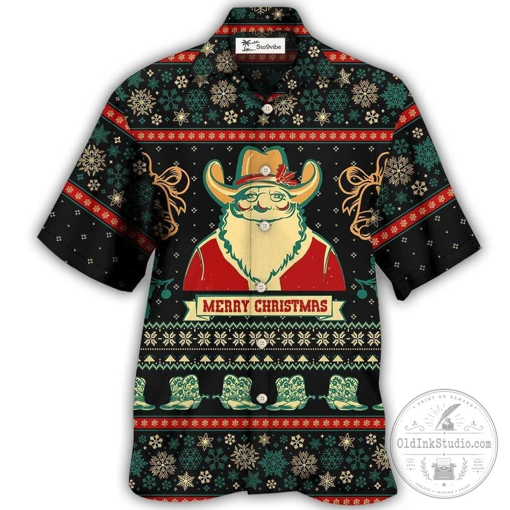 Cowboy Santa Christmas Hawaiian Shirt for Men and Women