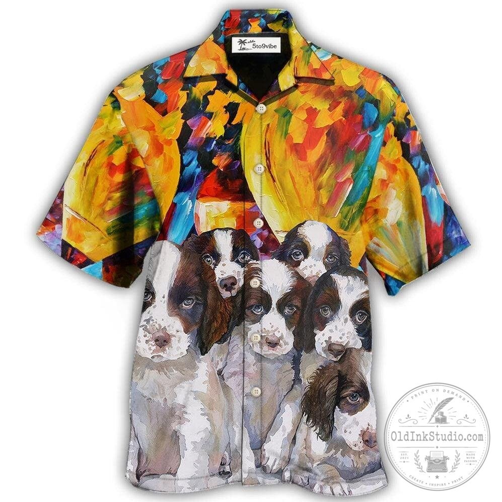 English Springer Spaniel Puppies Art Print Hawaiian Shirt