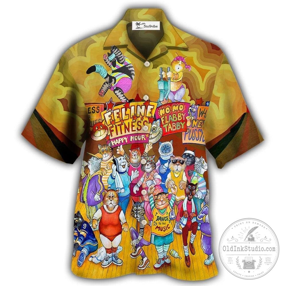 Feline Fitness Happy Hour Cat Aerobics Instructor Hawaiian Shirt