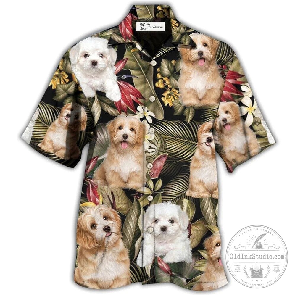 Havanese Dog Tropical Leaf Pattern Hawaiian Shirt