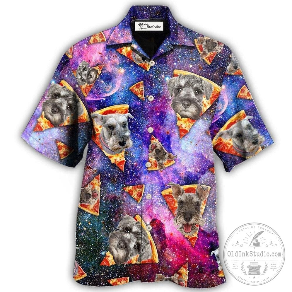Schnauzer Dog Lover Galaxy Pizza Print Hawaiian Shirt